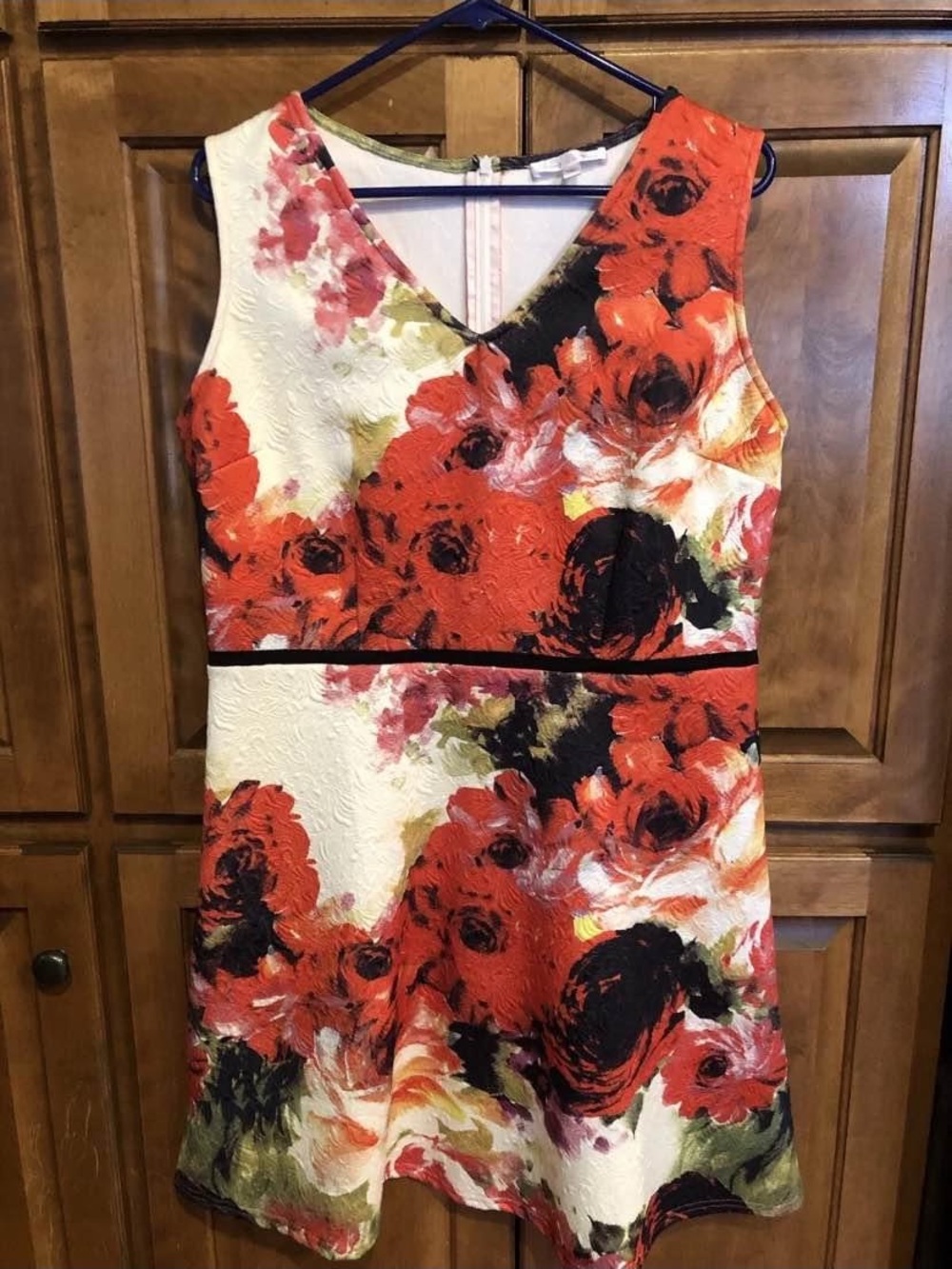 bows and sequins womens large printed floral bright red colorful dress Textured.